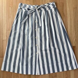 GAP full a-line gray white stripe coastal pirate button tie front twirly midi 14